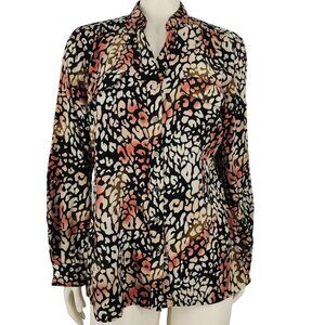 Women's Notations Leopard Animal Print Button Down Blouse Medium Flowy Gold Butt
